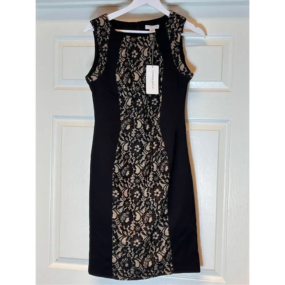 Katherine Barclay Black w/ Lace Panel Sleeveless Dress sz 4 NWT